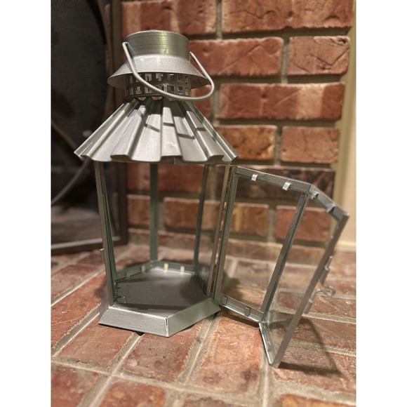 Two Silver Glass‎ with Door 13" Wedding  Decor Candle Holders Lanterns - Picture 5 of 6